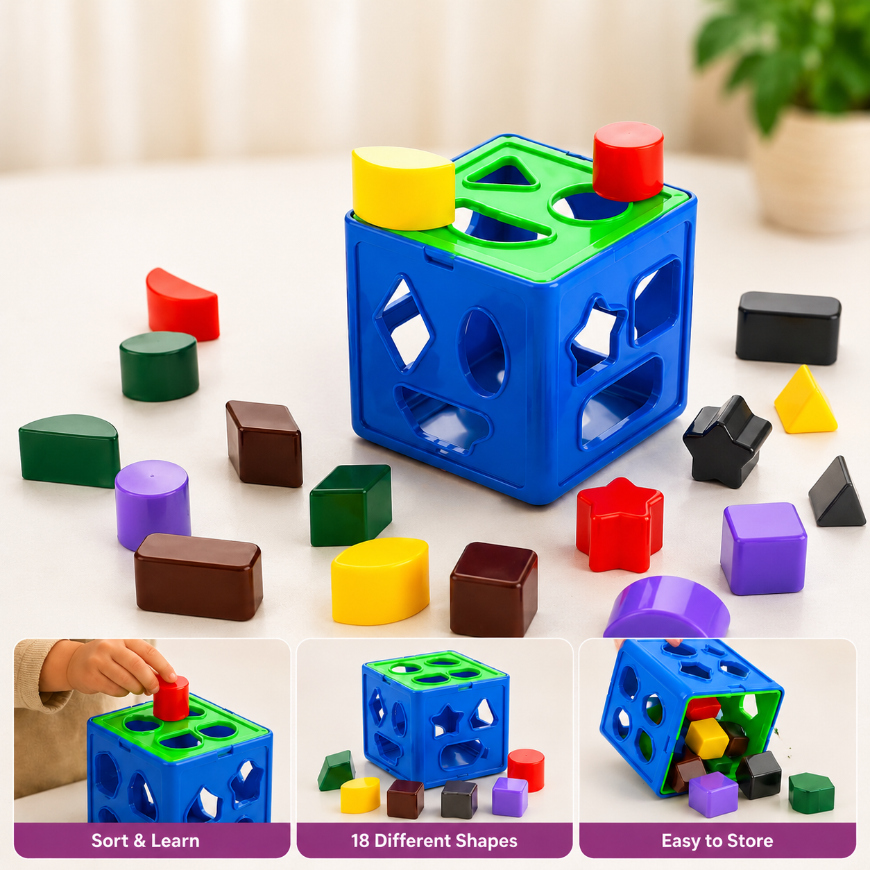 Shape Sorter Cube with 18 Shapes – Early Learning Toy for Toddlers