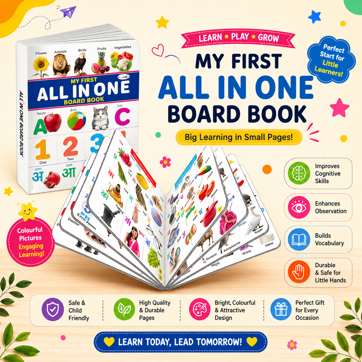 My First All In One Board Book – Big Learning in Small Pages!