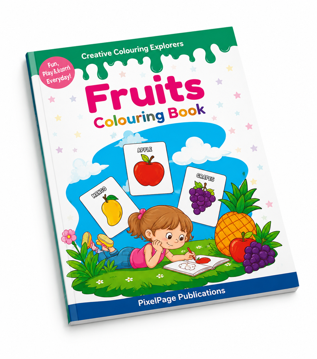 Creative Colouring Explorers – 6 Book Set (Shapes, Vegetables, Fruits, Birds, Transport, Animals)