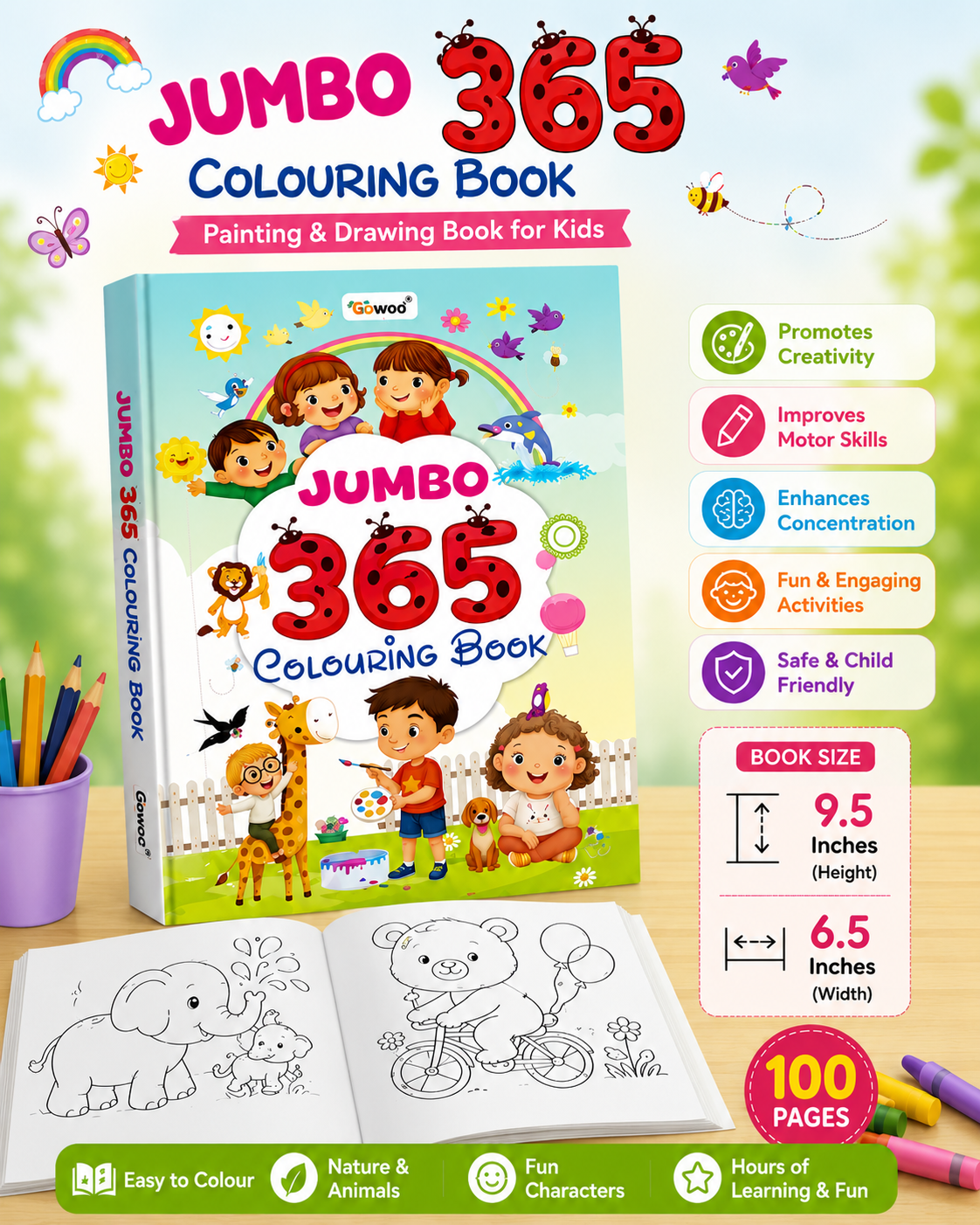 Jumbo 365 Colouring Book for Kids by Gowoo